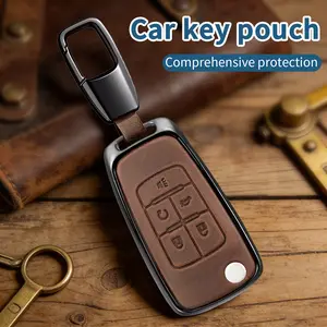 For Chevrolet flip key fob cover case with keychain,genuine leather key Shell/skin,5-Buttons fit chevy Equinox Impala Malibu Camaro Cruze Sonic Terrain Flip Key Vehicle Accessories