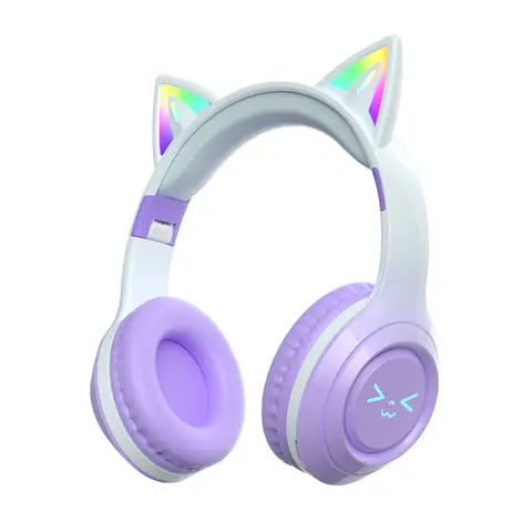 Wireless Bluetooth Cat Ear Headphones with Built in Microphone LED Light Up Foldable Over Ear Headphones for Phone Tablet iPad Laptop Computer Cute Gift for Kids Teens and Adults