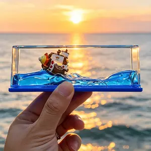Unsinkable Boat Anime Pirate Ship in a Bottle Box, Cruise Ship Fluid Drift Bottle Non Sinking Ship Model Decorations Desk Decor Ornaments for Boys Girls Fans Gifts (Thousand Sunny-b)