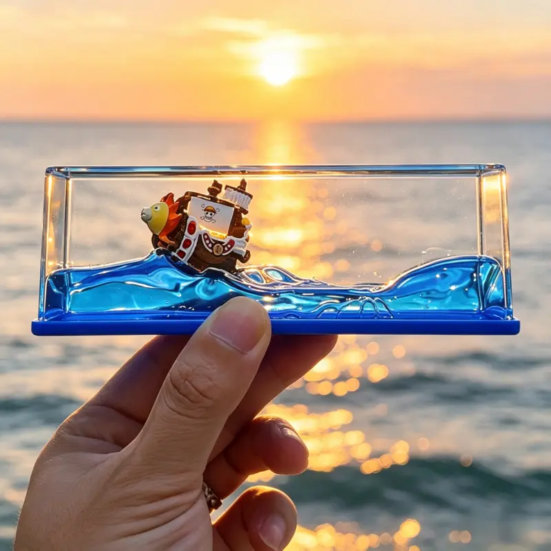 Unsinkable Boat Anime Pirate Ship in a Bottle Box, Cruise Ship Fluid Drift Bottle Non Sinking Ship Model Decorations, Decorative Ornaments, Desk Ornaments for Boys Girls Fans Gifts Desktop Figurine Ornaments, Decorative Figurines (Thousand Sunny-b)
