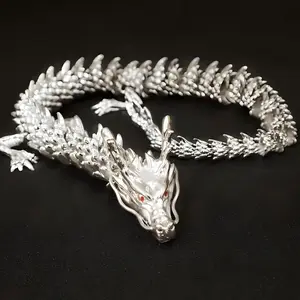 3D Printed Metal Articulated Dragon 2024  Chinese Dragon Statue 9 Inch Flexible Joints Luck Statue Decor for Home Office Desk Decoration