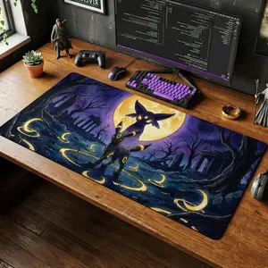 Umbreon Mystic Moon Desk Mat, Dark Watercolor Gaming Mouse Pad, Gothic Anime Workspace