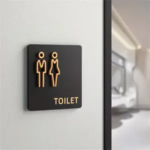 Acrylic Plastic Bathroom Sign, Adhesive Backed, Unisex Restroom Door Plate, 3D Icon, Stylish Decorative Design, 4.72*4.72in