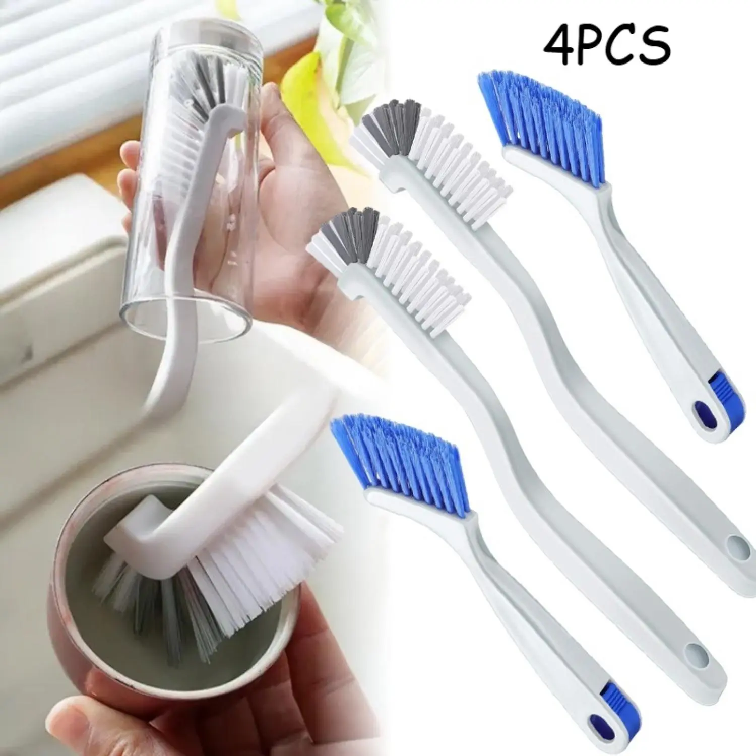 4 Pieces Cleaning Brush Sets Small Scrub Brush Household Use for Cleaning Bottle Sink Kitchen Sink Corner Dish Edge Grout Bathroom Sliding Door Window Track(White, Blue),Home goods,Hand tools,Tool kit set,Household cleaning tool halloween gift