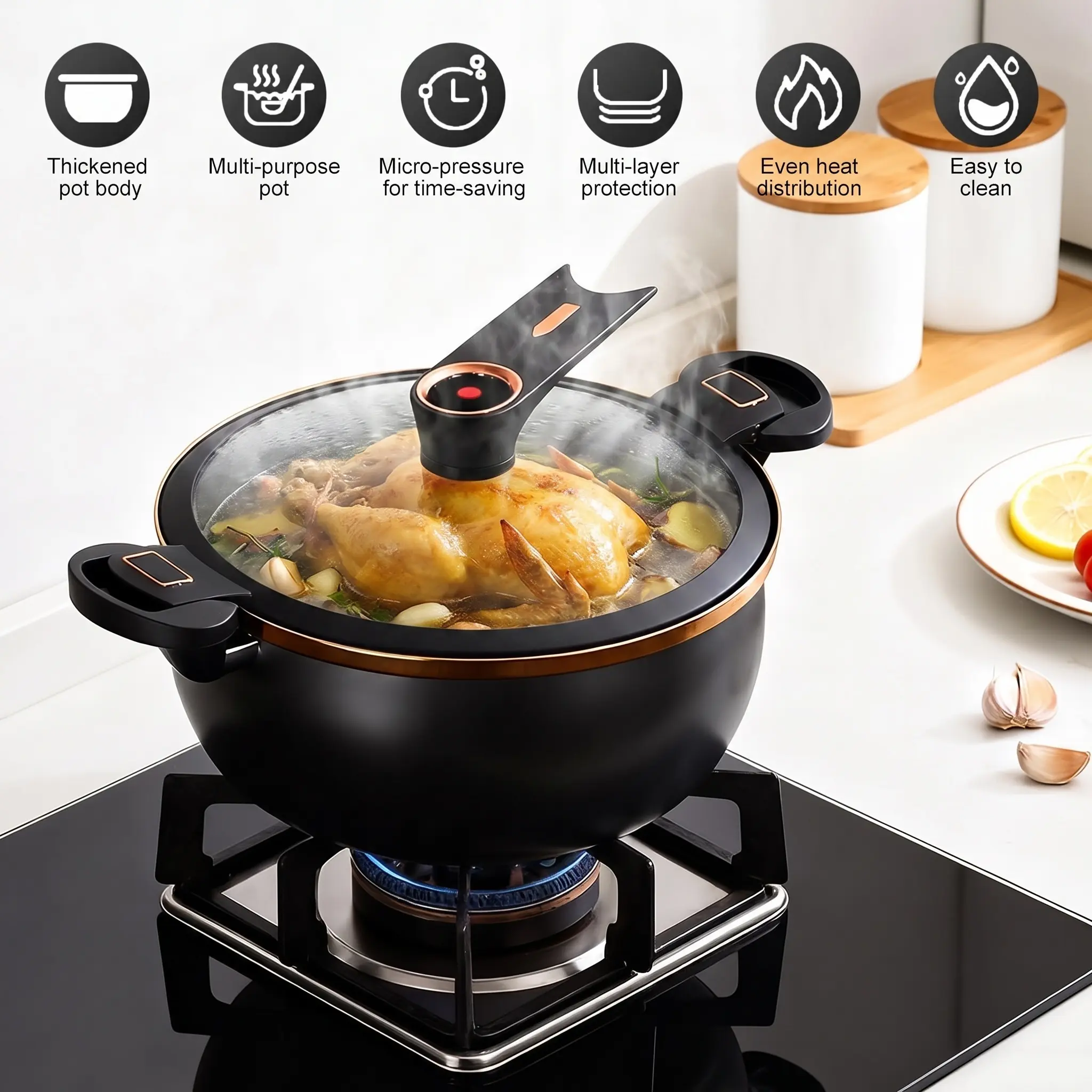 8L/8.45Qt Micro Pressure Cooker,  Multi-Function Micro Pressure Cooking Pot, 11Inch Non-Stick Kitchen Pot for Induction Cookers, Gas Cookers, Electric Ceramic Stoves, and Halogen Stoves