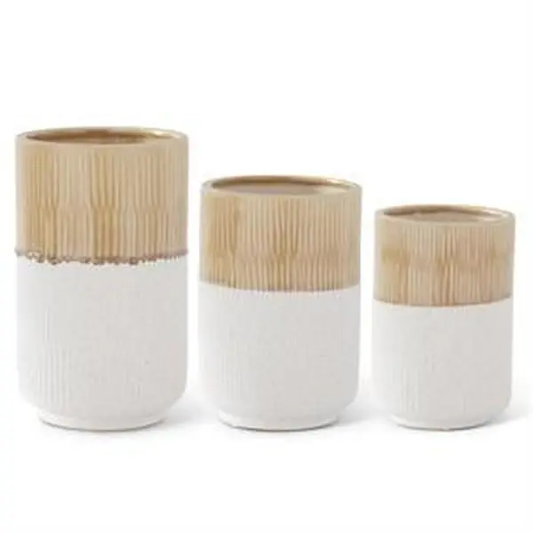 Beige Glazed & White Stoneware Pots