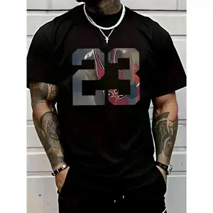 Men'S 23 Graphic Printed T-Shirt, Casual Short-Sleeved Round Neck T-Shirt, 100% Cotton, Round Neck, Casual And Fashionable, Trendy And Versatile, Comfortable And Breathable, Machine Washable, Suitable For All Seasons