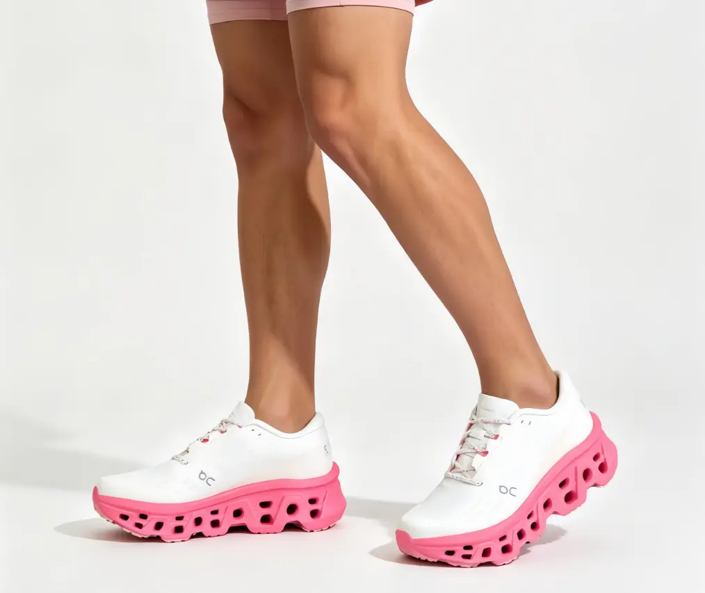 Fresh White Pink Sport Running Trainers, Wave Multi-Hole Shock Absorbing Pink Thick Sole Breathable Mesh Sneakers, Wear Resistant Traction Outsole Shoes for Daily Commute Outdoor Fitness Workout