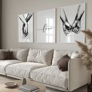 Modern Minimalist Black and White Love and Hands Wall Art, 3 Counts/set Canvas Painting, Wall Decor for Home Living Room Bedroom, Poster, Home Decor Accessory