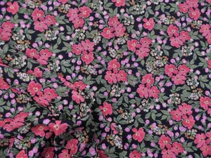 Bullet Printed Liverpool Textured Fabric Stretch Black Red Pink Green Floral V40