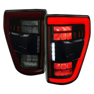 2021-2023 Ford F-150 Full LED Tail Lights with Red Light Bar Sequential Turn Signal, Startup Animation & Factory BSM Compatibility (Black Housing / Smoked Lens)