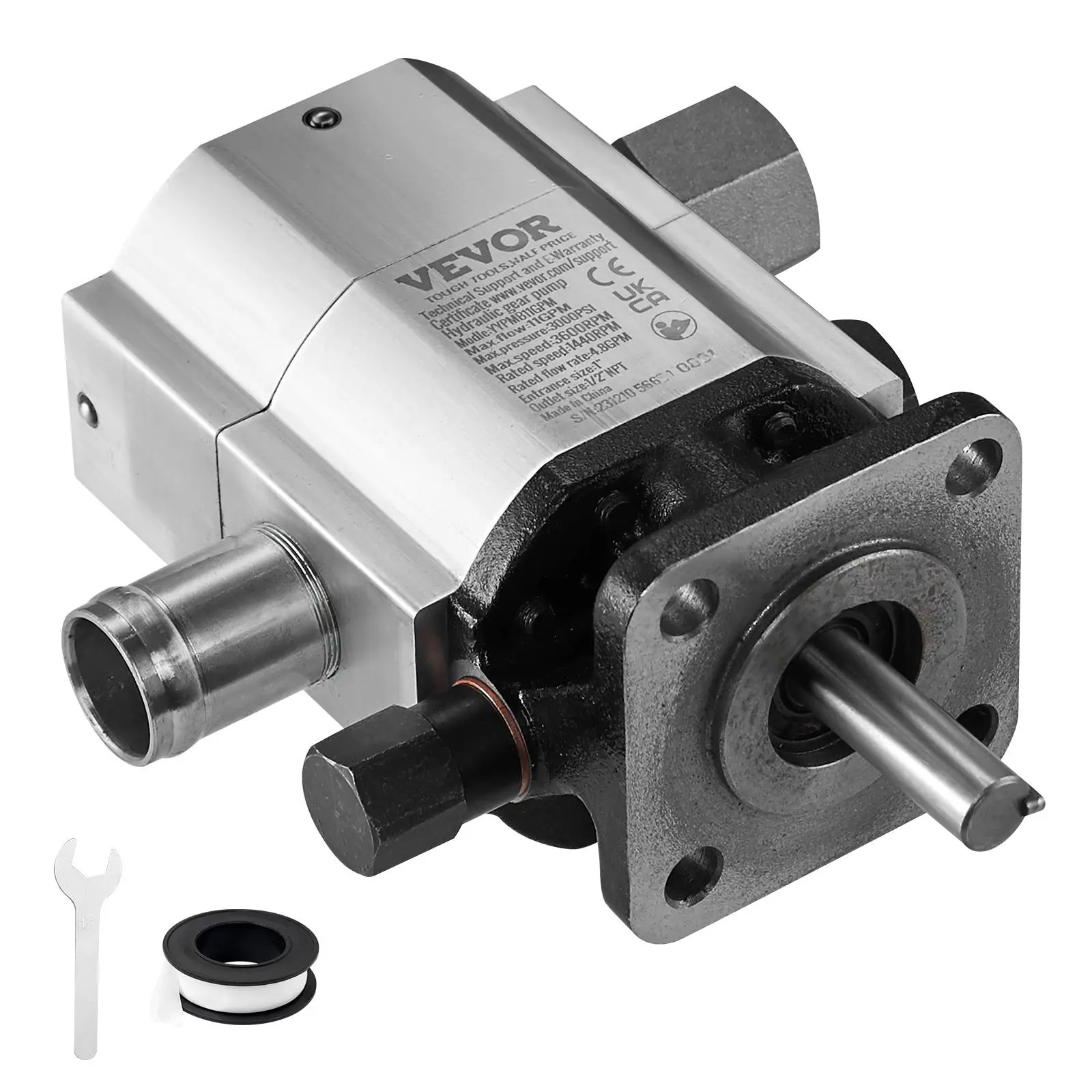 【BackToSchool】VEVOR Hydraulic Log Splitter Pump, 11GPM, 2 Stage 3000PSI Wood Log Splitter Pump, 1'' Inlet 1/2'' NPT Outlet 3600 RPM Aluminum Hydraulic Gear Pump, for Small Engine Mounting Log Splitters Snowplow