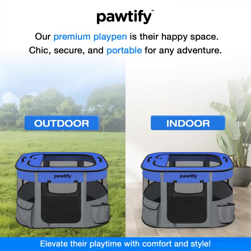 Foldable Dog Playpen for Indoor and Outdoor Use - Portable Pet Pen with Soft Sides, Large Crate for Big, Large Dogs, Cats, Animals - includes Carry Case and Travel Bowl