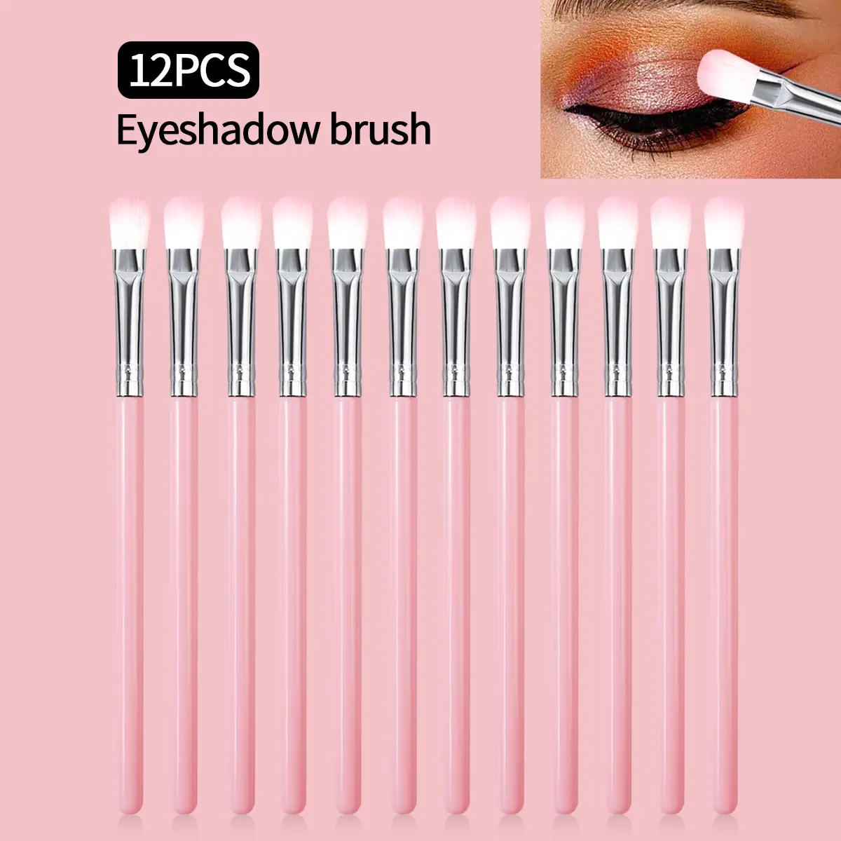 12pcs pink soft eye makeup brush, eyeshadow brush, smuder brush, concealer brush, brightening brush, multi-purpose professional eye makeup tools for beginners
