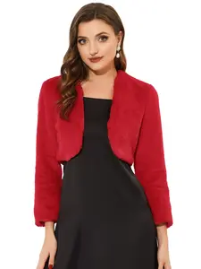 INSPIRE CHIC Cropped Lightweight Coat Jacket Open Front Bolero Faux Fur Shrug