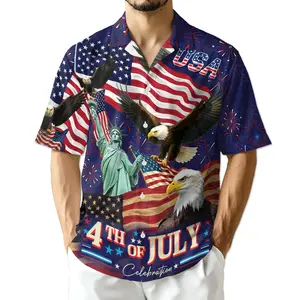 4th July US Independence Day Hawaiian Shirt, 4th of July Hawaiian Shirt, Button Down Short Sleeve Pattern Hawaiian Shirt Man