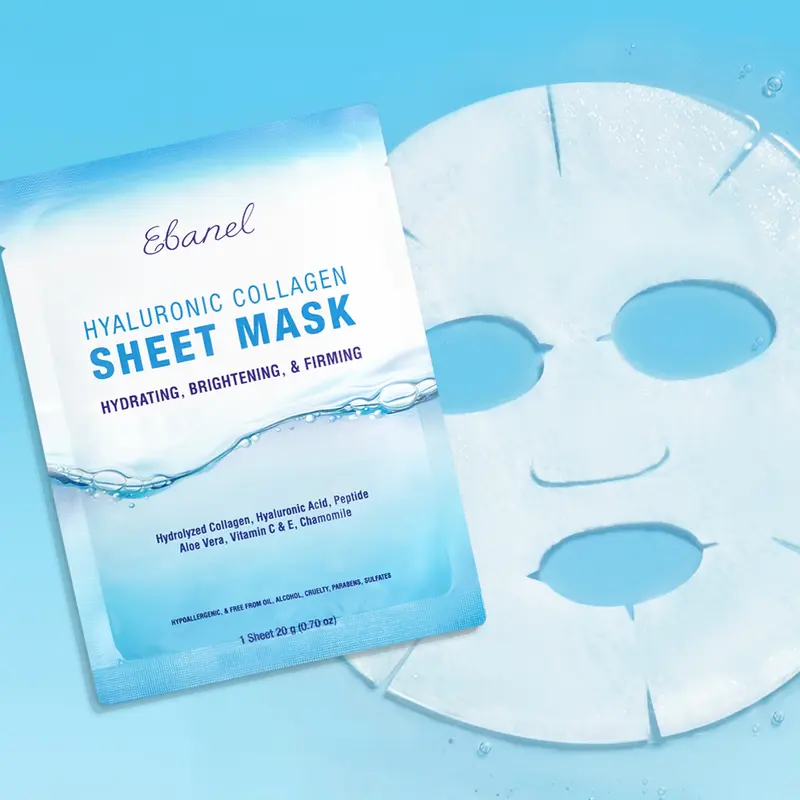 Ebanel Hyaluronic + Collagen Face Mask 1-Pack - Firm, Brighten, Hydrate - Infused with Aloe Vera & Collagen Peptides for Soothing Repair, Gift for Glowup, Ideal for Acne Prone, Flawless, Radiant Skin