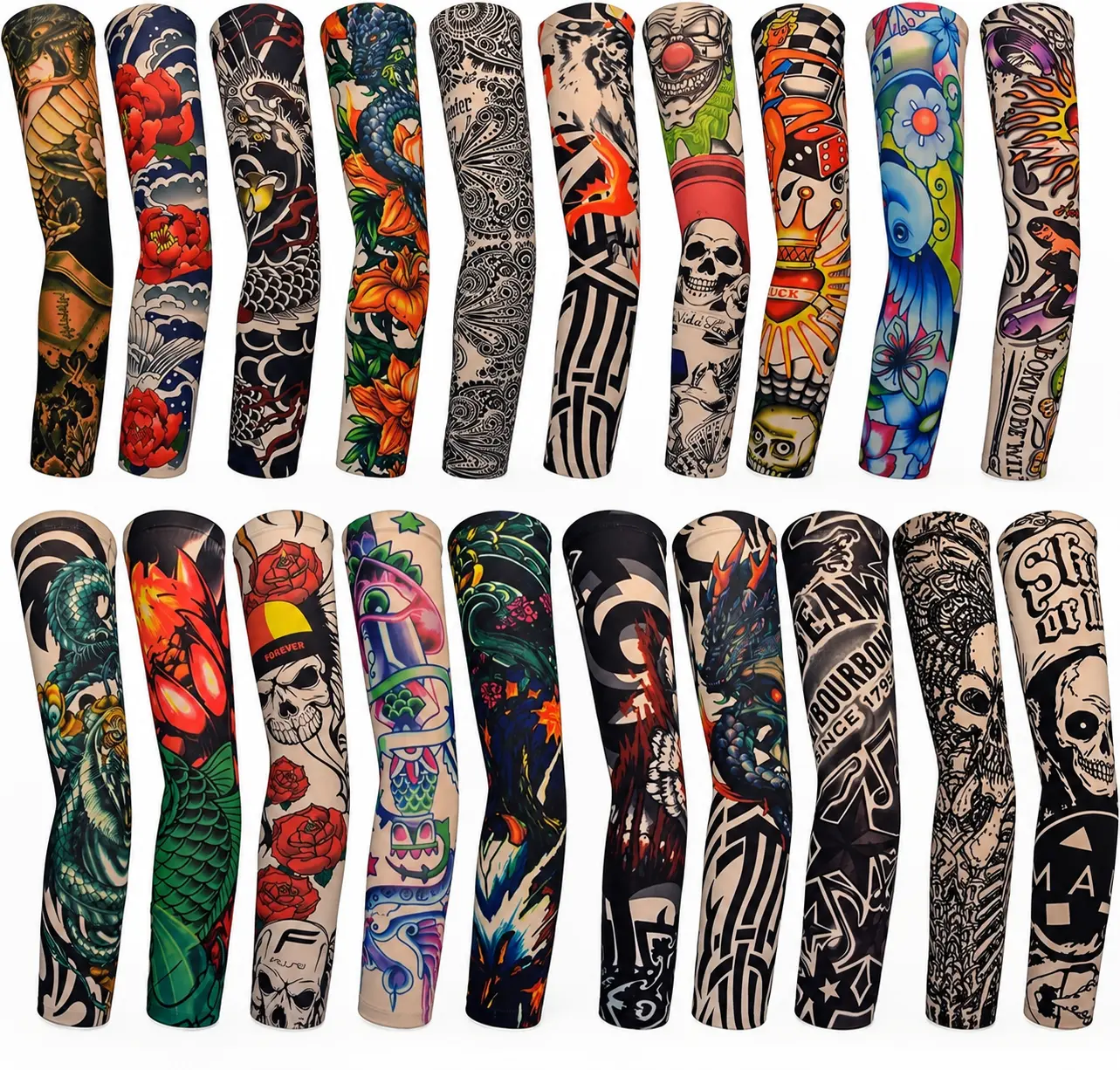 20 Pack Temporary Tattoo Arm Sleeves Fake Tattoo Sleeves Stretch Arm Covers UV Protection Sleeves for Men Women