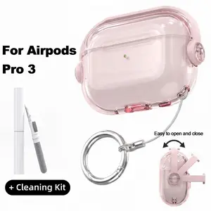 for AirPods Pro3 Case with Lock Strap & Stand, Shockproof Protection Cute Cover with Kickstand, Anti-Loss Lanyard for 3rd Gen Apple AirPods, Drop Protection, Inclusion Of Accessories