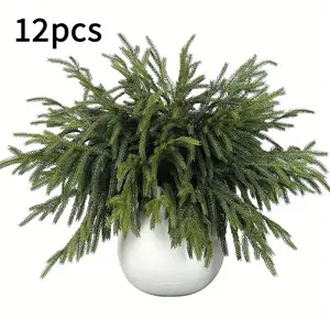 12 Artificial Norfolk Pine Branches, 18 Inch Long Dense Plastic Christmas Leaves, No Maintenance, Indoor Outdoor Decor, Wreaths, Centerpieces, Faux Plant