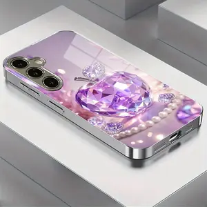 Crystal Apple & Gem Pattern Phone Case, Elegant Design, Electroplated Tempered Glass, Fits Samsung Galaxy S25/s24/s23 Fe/a Series
