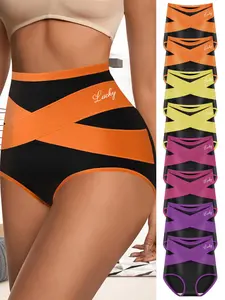 QUASTI 8PCS High Waist Underwear for Women, High Elasticity Tummy Control Hip Lifting Briefs, Ice Silk Fabric Skin Friendly & Comfortable, Cross Strap Design Elegant & Fashionable Back to School Gifts For Girls summerwins
