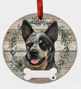 Australian Cattle Ornament - Pets DIY Personalizable Dog Gifts Ceramic Round with Glazed Finish X-mas Decoration Christmas Ornaments Craft for Pet Lovers