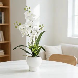 Premium Lifelike Artificial Orchid Arrangement with Durable Plastic Pot – Real Touch Faux Flowers, Long Lasting Fade Resistant Decor for Home, Reception Area, Balcony | Thoughtful Gift for Housewarming, Birthday