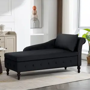 ACMEASE Upholstered Chaise Lounge with Right Armrest & Lumbar Pillow,Button Tufted Lounge Sofa with Storage,Lounge Chair Indoor,Modern Velvet Lounge Chair for Bedroom, Living Room and Office