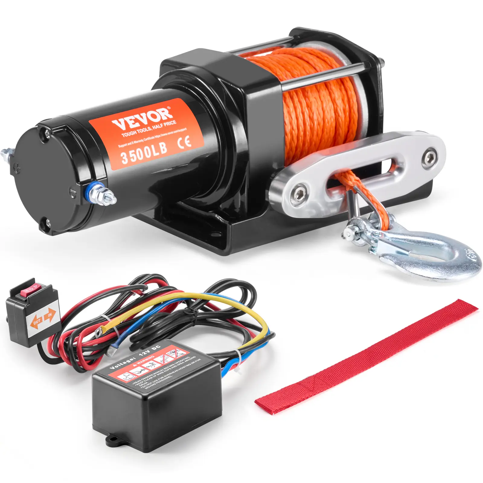 【Summerfinds】VEVOR Electric Winch,3500 lb Line Pull Capacity12V DC ATV/UTV Winch with Φ3/16 in x 39 ft 12 Strands Synthetic Rope Aluminum Fairlead Wired Remote ControlIP55 Waterproof for Towing UTV ATV Boat