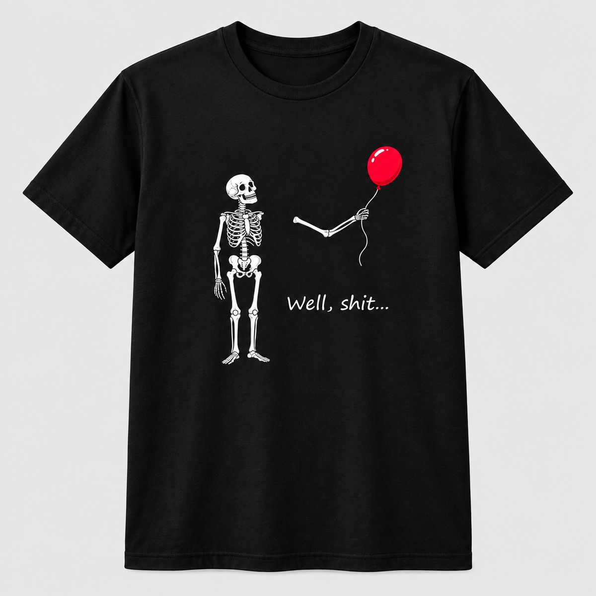 Funny Skeleton Balloon T Shirt, Dark Humor Graphic Tee Shirt For Men Women, Halloween Style Short Sleeve Cotton Blend Top, Skeleton Gift Shirt , Unisex Casual Graphic T-Shirts