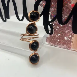 Obsidian Adjustable Ring - Simple Design with Obsidian Elements and Adjustable Feature