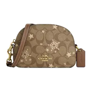 COACH Serena 17 Star and Snowflake Print Crossbody Bag in Khaki and Gold