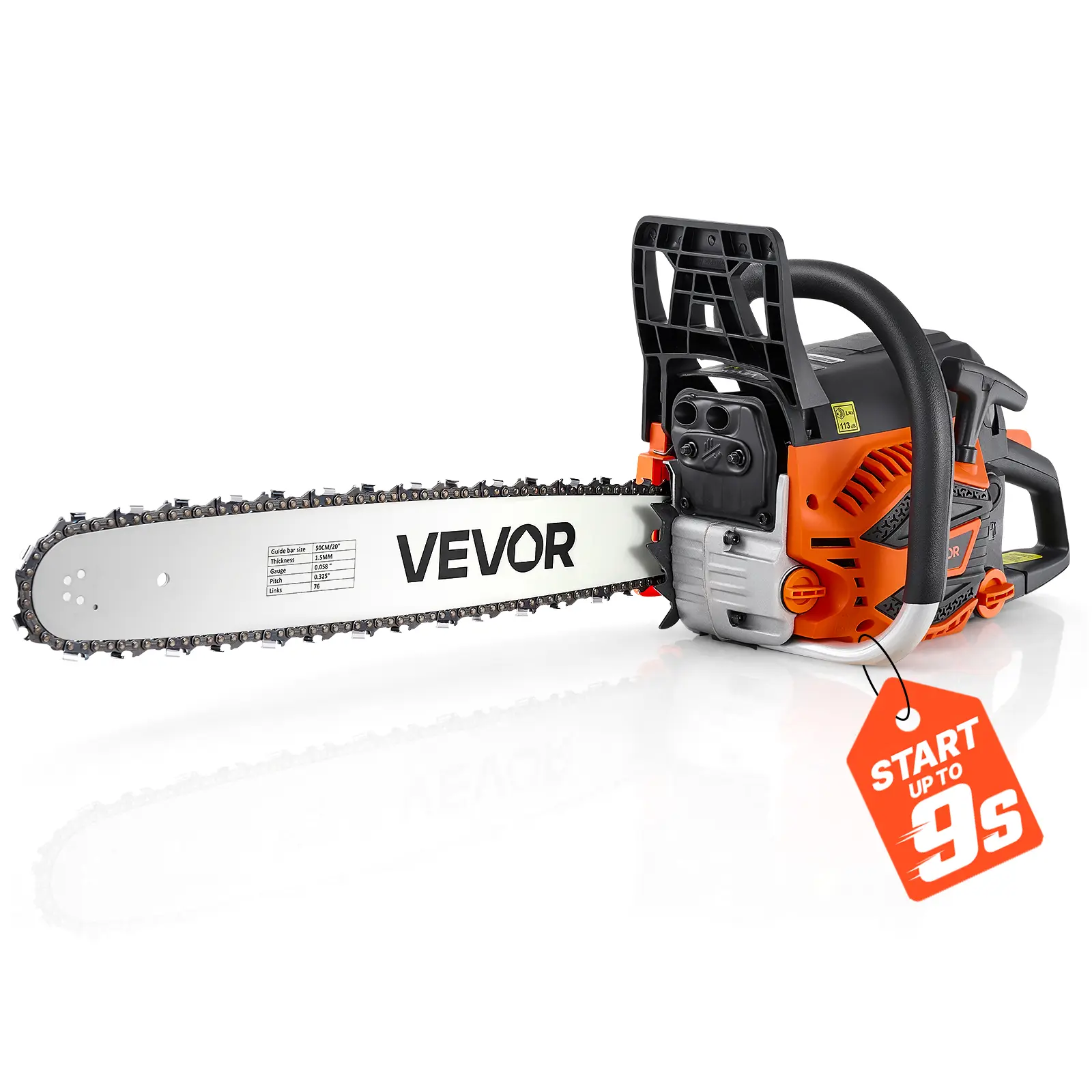 VEVOR Gas Powered Chainsaw 20 Inch 62CC 3.8HP 2 Stroke Engine Gas Chainsaw, for Wood Cutting, Tree Trimming & Land Clearing, Throttle-Synced Choke, Power Chain Saw with Non-Slip Handle & Dual Tanks