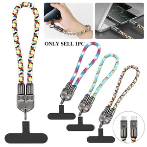 2 in 1 Function Cross-body Neck Strap+Braided Colorful TYPE C to C USBC PD 240W 5A Charging Data Phone Charger Cable Type C to Type C Data Cable Support Fast Charging and Data Transmission Phone Accessories Compatible Data Sync Cable