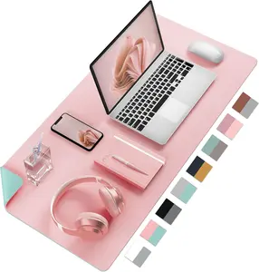 [USA Stock] - Double-Sided PU Leather Desk Pad - Non-Slip Large Mouse Pad & Desk Mat for Office, Home - Waterproof, Easy to Clean, Durable Dual-Sided Surface (23.6"x13.7", Pink)