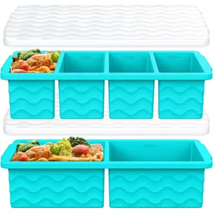 Silicone Freezer Trays with Lid for Soup, 1-Cup & 2-Cup Large Ice Cube Molds Food Storage Containers for Meal Prep, Freeze 500mL/250mL/125mL Portions – 2 Pack