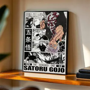 Satoru Gojo & Toji Jujutsu Kaisen Canvas Poster | Black Aluminum Frame + Acrylic Panel, Waterproof & Fade-Resistant | Minimalist Retro Anime Wall Decor for Bedroom, Living Room, Dorm | 3 Styles: Frameless Canvas, Wood Frame, Aluminum+Acrylic Panel