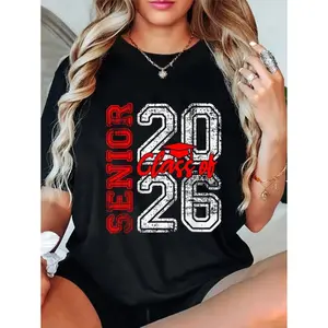 100% Cotton Short-Sleeve 2026 Senior Graduation T-Shirt for Men, Fitted Round Neck Vintage Casual Everyday Style Tops