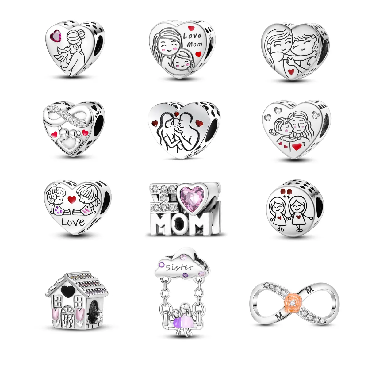 MULA 925 Silver-plated Family and Friendship Beads | Heart and Infinity Symbol with Zirconia | Fits Pandora Bracelets and Necklaces | Sentimental Jewelry Gift for Women and Girls