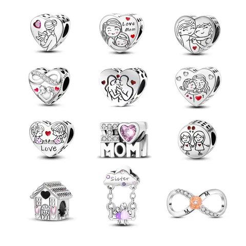 MULA 925 Silver-plated Family and Friendship Beads | Heart and Infinity Symbol with Zirconia | Fits Pandora Bracelets and Necklaces | Sentimental Jewelry Gift for Women and Girls