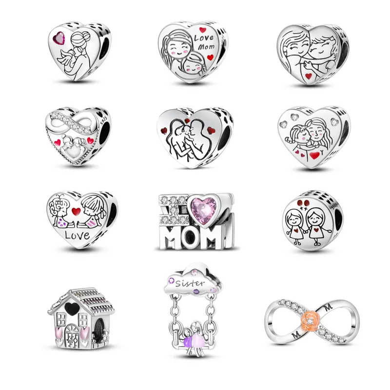 MULA 925 Silver-plated Family and Friendship Beads | Heart and Infinity Symbol with Zirconia | Fits Pandora Bracelets and Necklaces | Sentimental Jewelry Gift for Women and Girls