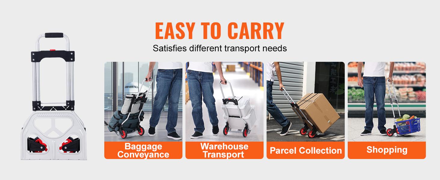 SucceBuy 176 lbs Folding Hand Truck Dolly Aluminum Stair Climbing Cart with Telescoping Handle Luggage Trolley for Home Shopping