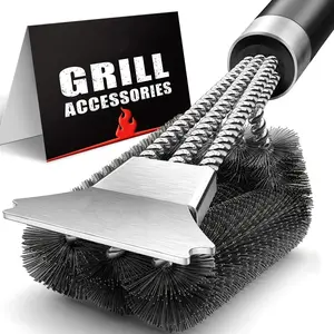 Grill Cleaning Brush, 1 Count Stainless Steel Grill Brush, Wire BBQ Brush, BBQ Cleaning Tool, Outdoor Barbecue Accessories, Kitchen Accessories