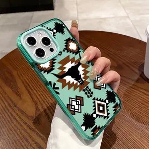 Phone Case for iPhone 16 Plus 15 Pro Max 14 13 12 11 Western Elements Bullhead Pattern Non-Yellowing Shockproof Soft Silicone Transparent Cover