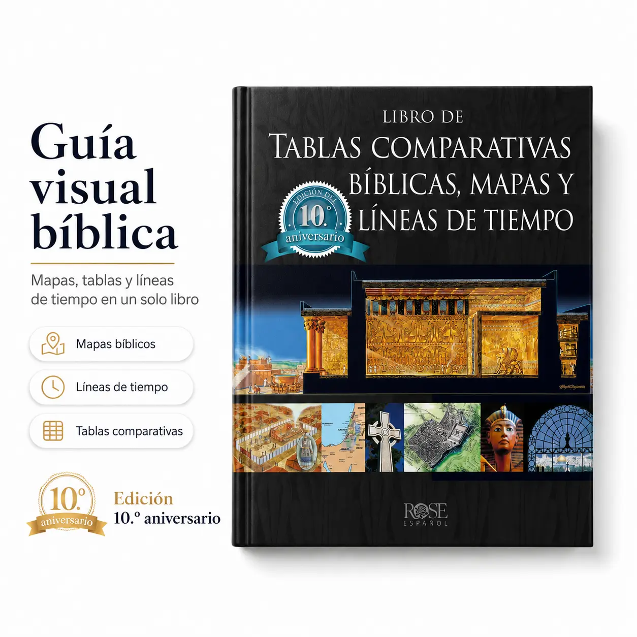 Libro de Tablas Comparativas Bíblicas, Mapas y Líneas de Tiempo – Más de 200 Recursos Visuales, Tapa Dura, Edición del 10.º Aniversario Libro de Estudio Bíblico en Español