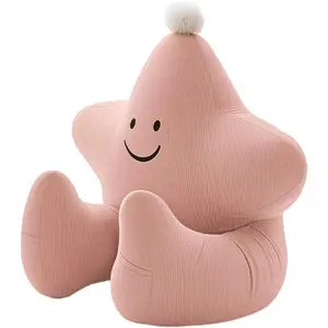 Cute star-shaped reading pillow for kids and teens, backrest bed rest chair with armrest, support cushion for sitting in bed or on a couch for girls