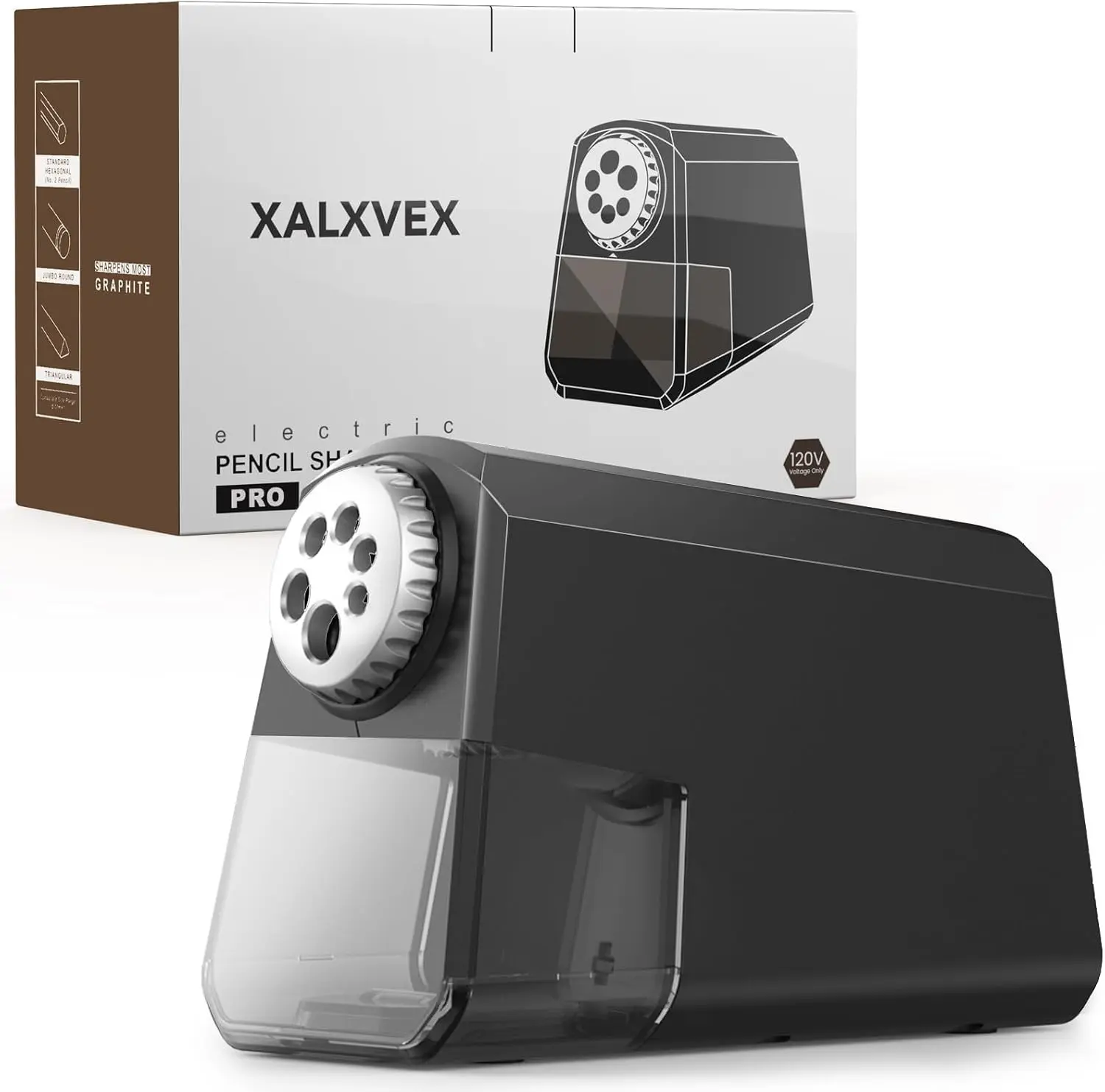 Heavy Duty Electric Pencil Sharpener – 6-Hole Design, Auto Start/Stop, Large Shavings Bin, Safe & Fast 4s Sharpening, Durable Zinc Alloy Blade – Great for School & Office Use