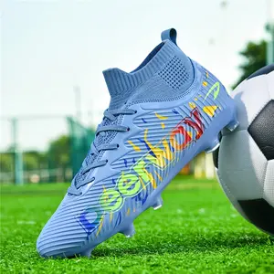 Youth Soccer Cleats Suitable for Indoor/Outdoor Training & Matches - PU Upper with TPU Stud Sole, Mid-Cut Sneakers, Slip-On/Lace-Up Design, Breathable Lightweight Shoe for Teen, Multi-Color Gradient Options