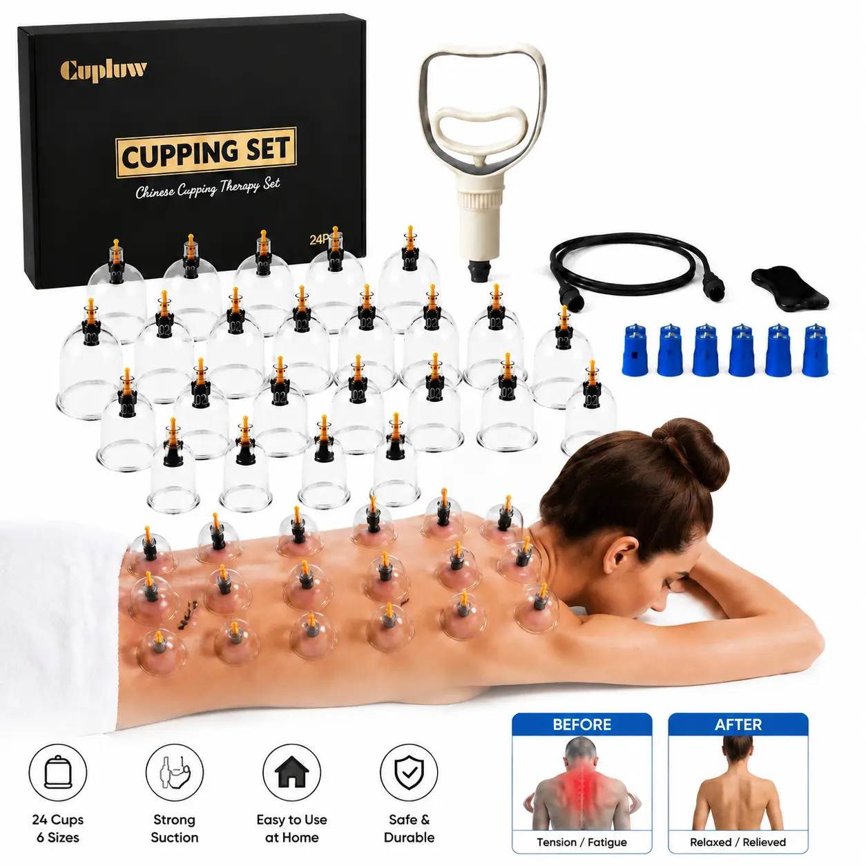 24PCS Professional Vacuum Cupping Therapy Set with Pump & Hose, Lightweight Body Massage Cups for Muscle Recovery, Deep Tissue Massage, Home Spa Daily Body Care, Storage-Included Gift for Christmas, Birthday
